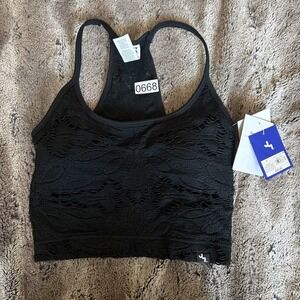 NWT~ Joylab sz Large Black Lace Crochet Support Tank Top Crop Racerback